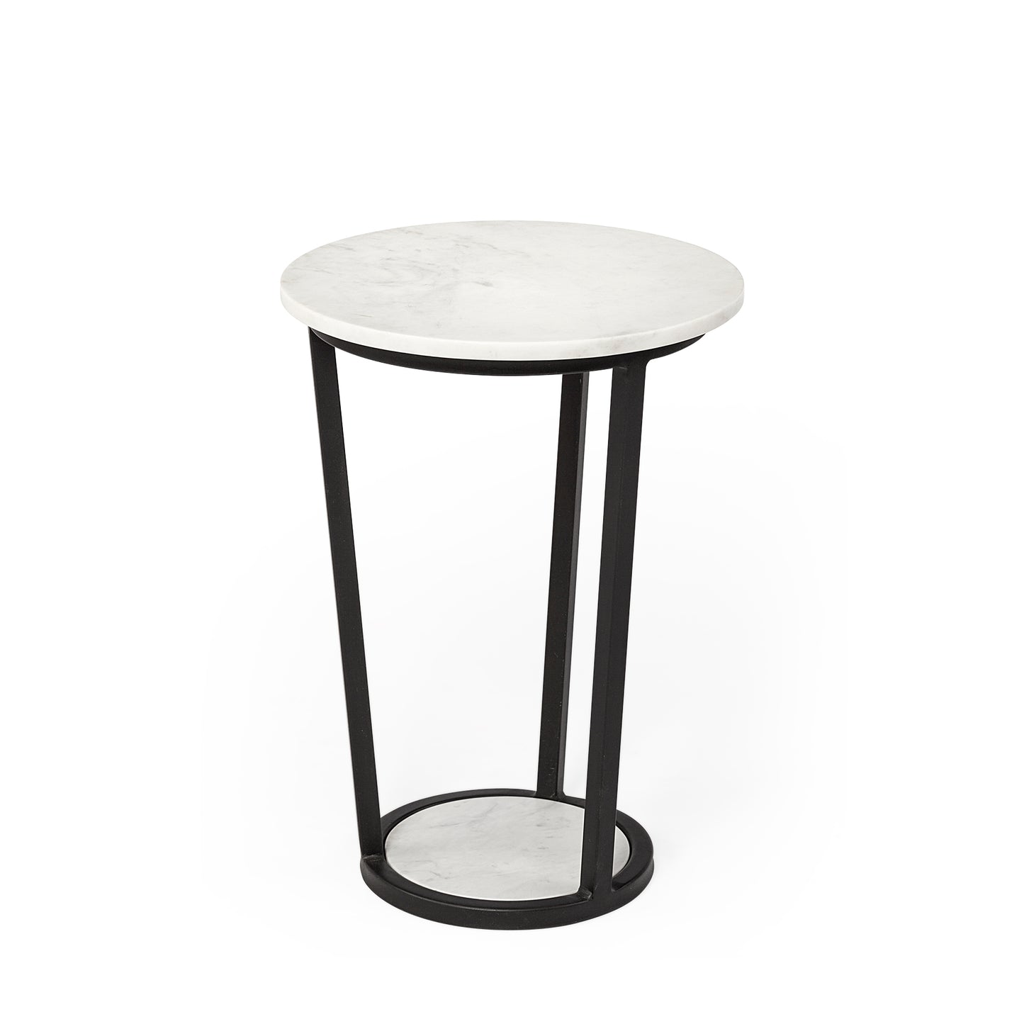 Bombola I (Small) 15L x 15W White Round Marble Top W/Black Metal Frame Accent Table