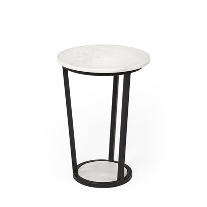 Bombola I (Small) 15L x 15W White Round Marble Top W/Black Metal Frame Accent Table