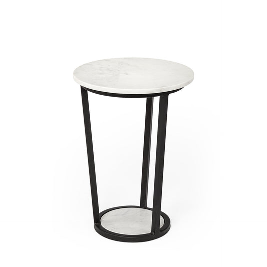 Bombola I (Small) 15L x 15W White Round Marble Top W/Black Metal Frame Accent Table