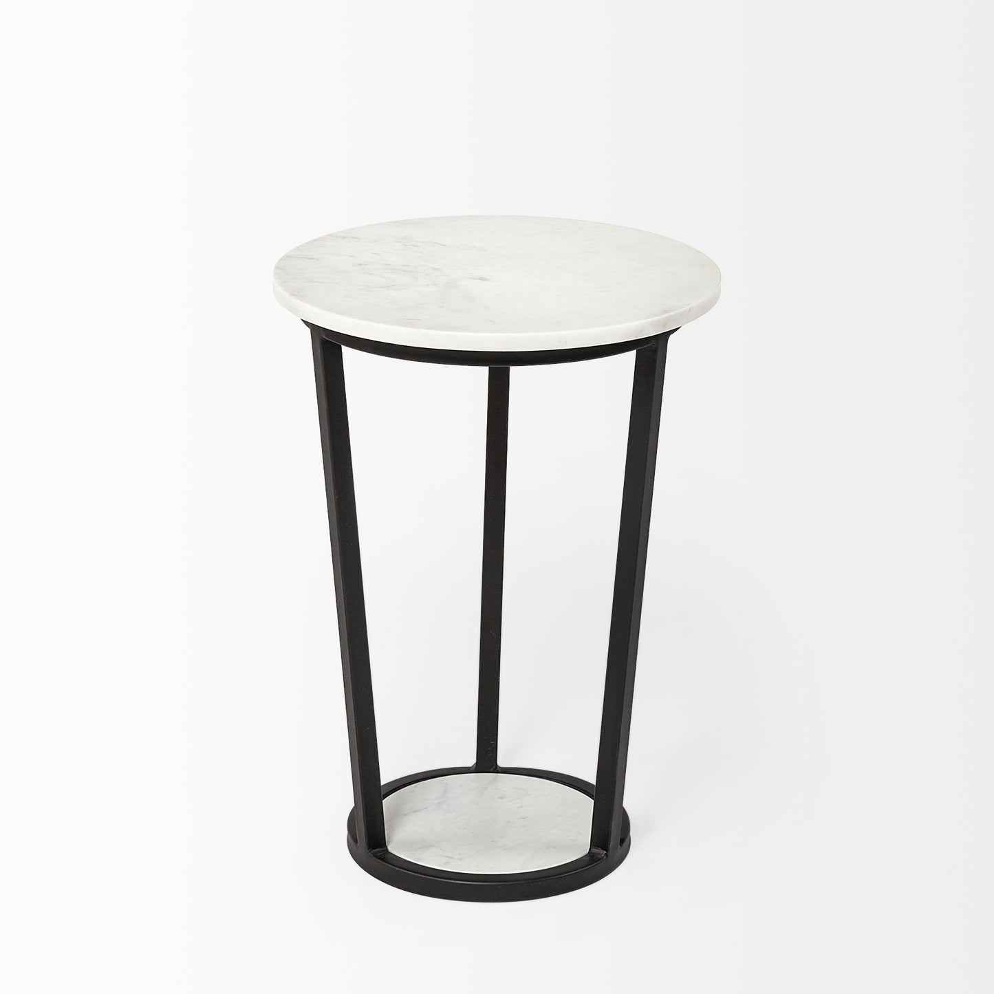 Bombola I (Small) 15L x 15W White Round Marble Top W/Black Metal Frame Accent Table