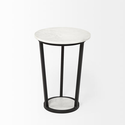 Bombola I (Small) 15L x 15W White Round Marble Top W/Black Metal Frame Accent Table