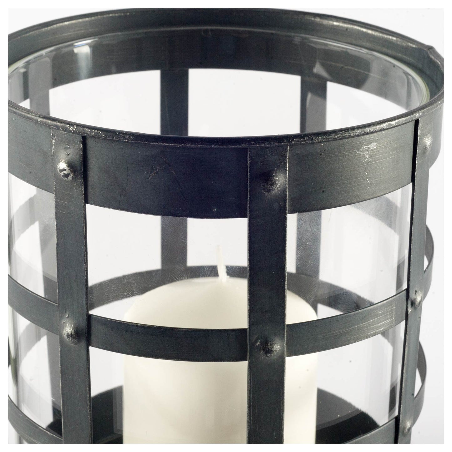 Oliver Black Metal/Glass Caged Table Candle Holder