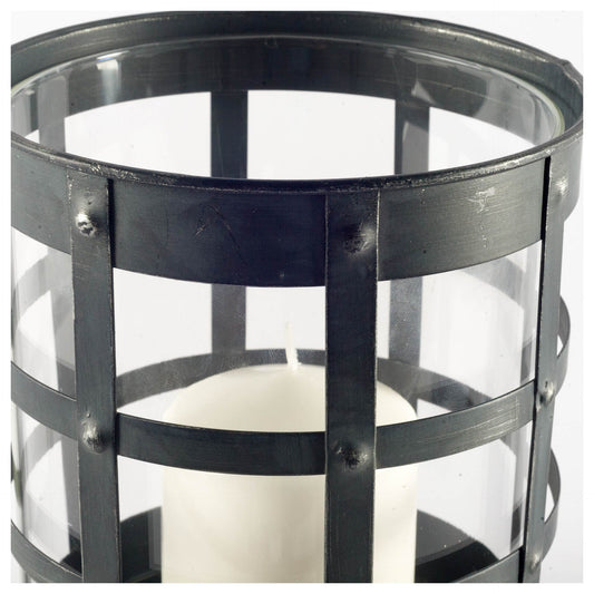 Oliver Black Metal/Glass Caged Table Candle Holder