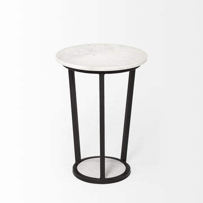 Bombola I (Small) 15L x 15W White Round Marble Top W/Black Metal Frame Accent Table