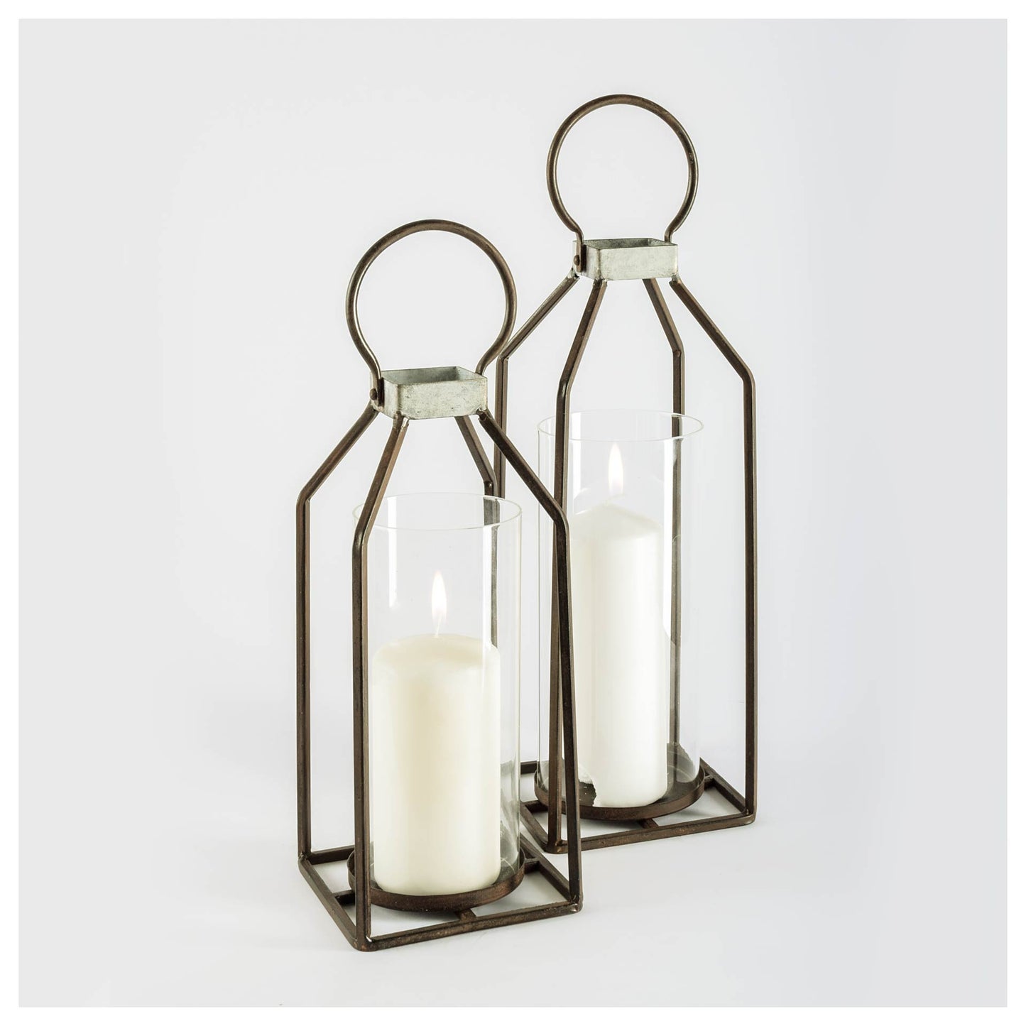 Kingston II Small Rustic Metal Framed Table Candle Holder