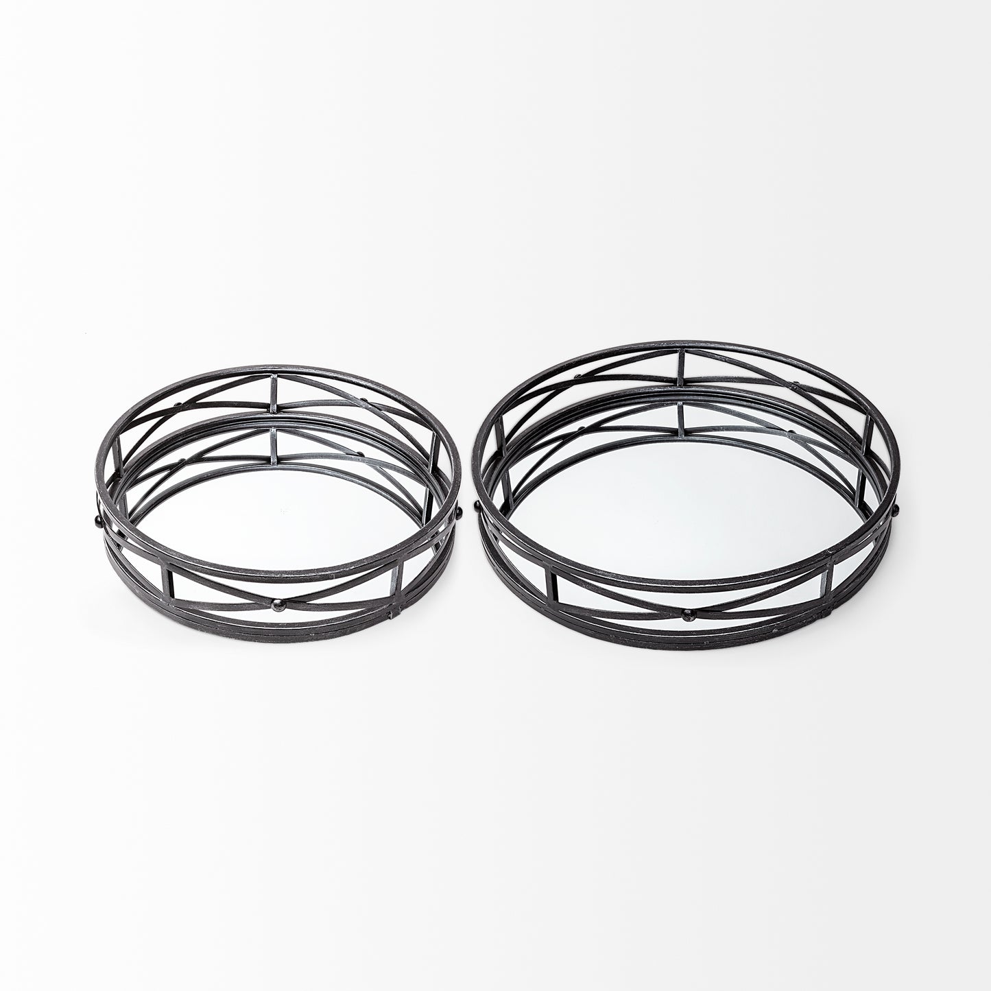 Piers (Set of 2) Black Metal Mirrored Round Trays