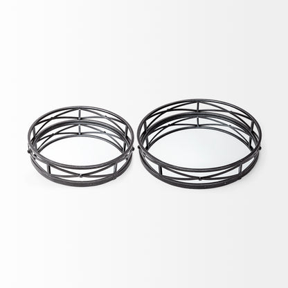 Piers (Set of 2) Black Metal Mirrored Round Trays