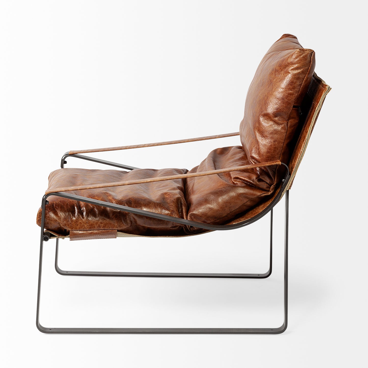 Hornet I 27.0L x 35.0W x 36.0H Brown Leather Unibody Seat w/ Black Metal Frame Accent Chair