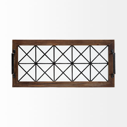 Ellingson 28L x 13W Black Rectangular Metal Glass Wood Bottom Tray