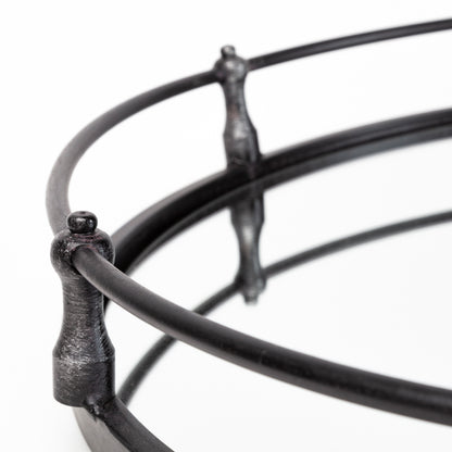 Kimbel 24L x 24W Black Metal Mirrored Base Round Tray