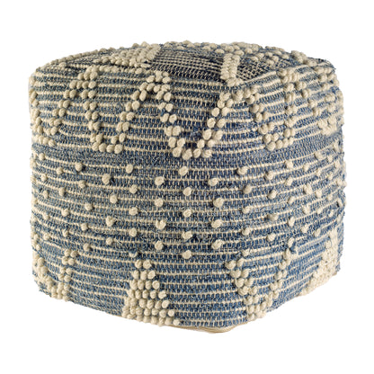 Rofi Blue Denim and Cream Cotton Stitched Square Pouf