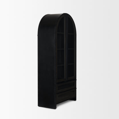 Gehry 72.3" H Dark Brown Metal Brown Wood and Glass Door Display Cabinet