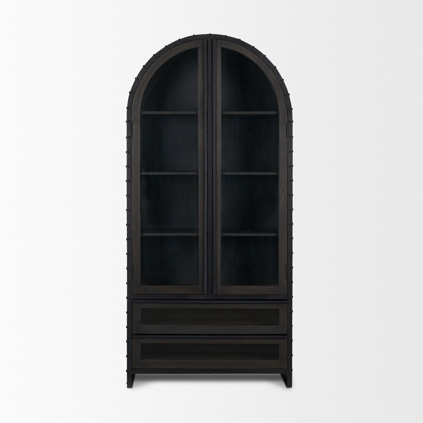 Gehry 72.3" H Dark Brown Metal Brown Wood and Glass Door Display Cabinet