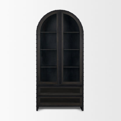 Gehry 72.3" H Dark Brown Metal Brown Wood and Glass Door Display Cabinet