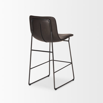 Meritt 37"H Black Faux-Leather Seat W/ Black Metal Frame Stool