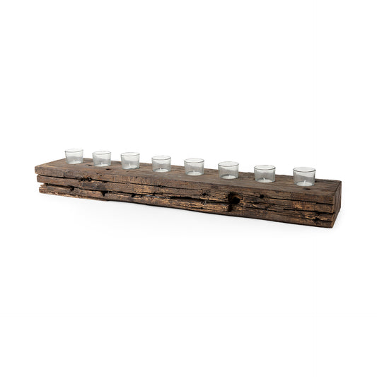 Lakara Reclaimed Wood Eight Tealight Table Candle Holder