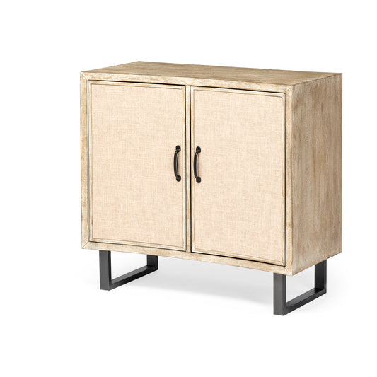 Bellefontaine 34L x 16W Natural Fir Veneer And Fabric 2 Door Accent Cabinet