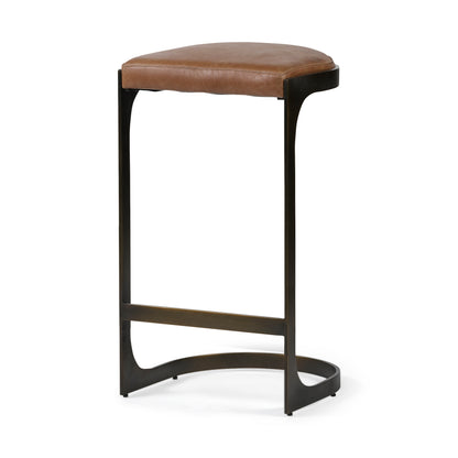 Tyson 31" Seat Height Brown Leather Seat Black Metal Frame Stool
