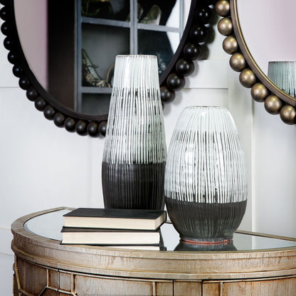 Tanami II Short Dark Brown/White Glazed Ceramic Vase