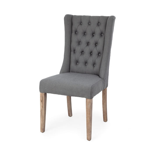 Mackenzie II Gray Plush Linen Covering Ash Solid Wood Base Dining Chair