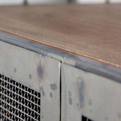 Udo Metal Frame Two Door Cabinet w/Two Drawers & Wood Top Bar Cart