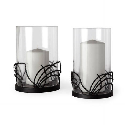 Cutlass I Set of Two Black Metal Base Table Candle Holders
