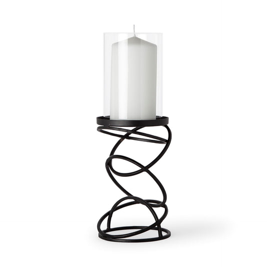 Omega I Small Black Metal Stacked Ring Table Candle Holder