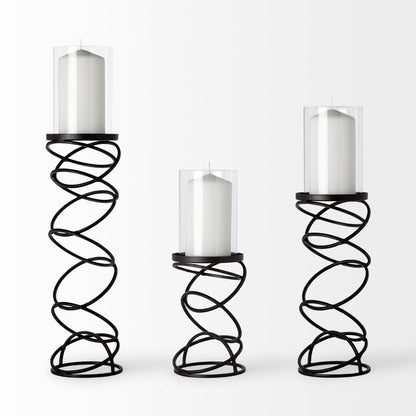 Omega I Small Black Metal Stacked Ring Table Candle Holder