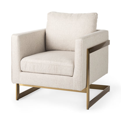 Rupert Cream Poly-Linen Seat w/ Gold Stainless Steel Frame Accent Chair