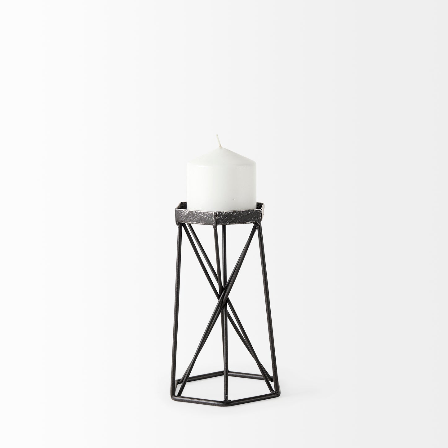 Sixx I Small Antiqued Metal Hexagonal Table Candle Holder