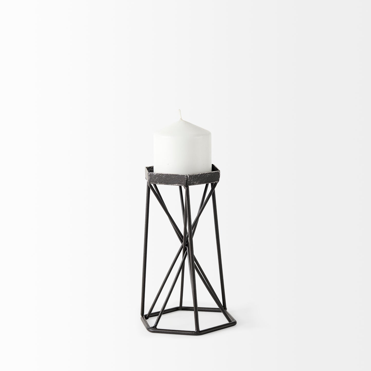 Sixx I Small Antiqued Metal Hexagonal Table Candle Holder