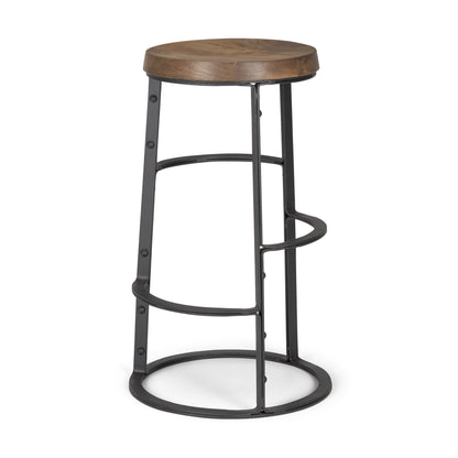 Neo 26.3" Seat Height Brown Wood Seat Black Metal Frame Stool