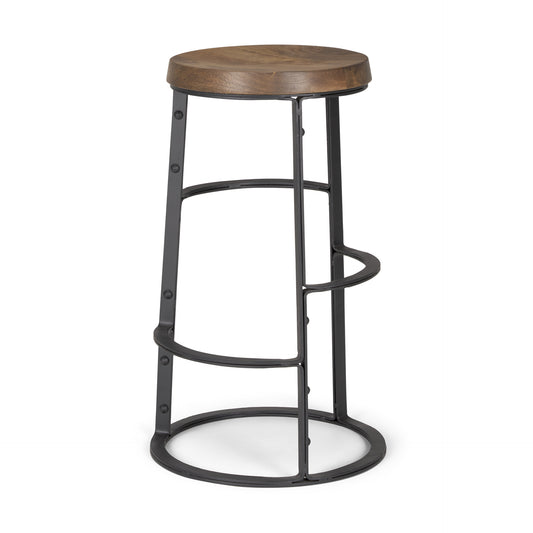 Neo 26.3" Seat Height Brown Wood Seat Black Metal Frame Stool