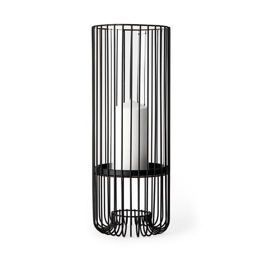 Velo II Large Black Metal Cylindrical Table Candle Holder