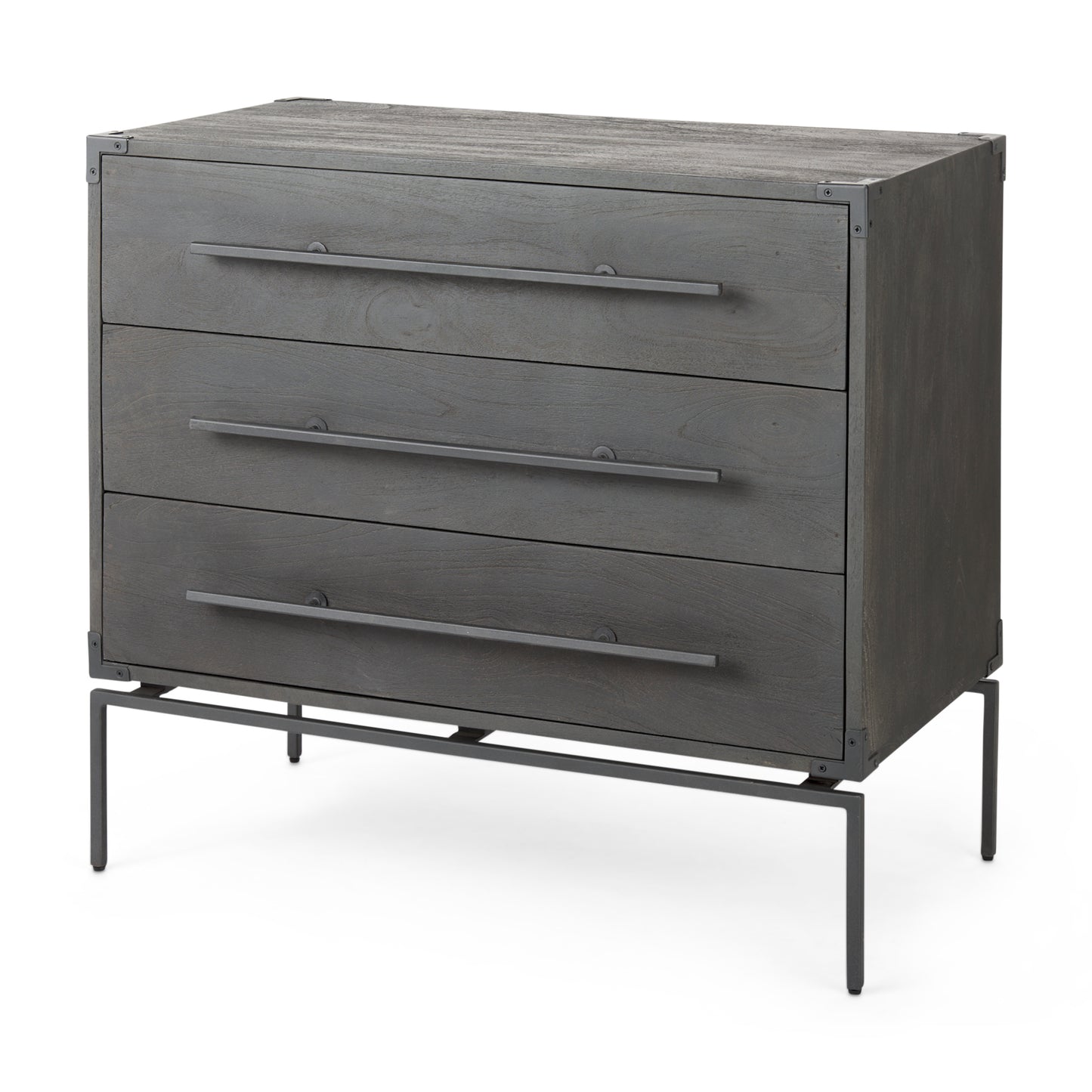 Ward 34L x 18W Brown Wood and Iron 3 Drawer Accent Cabinet