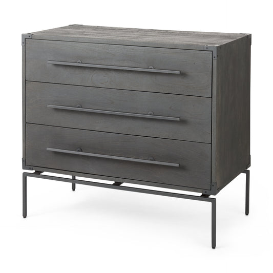 Ward 34L x 18W Brown Wood and Iron 3 Drawer Accent Cabinet