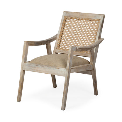 Teryn Cream Linen Seat And Natural Wooden Base w/ Mesh Back Accent Chair
