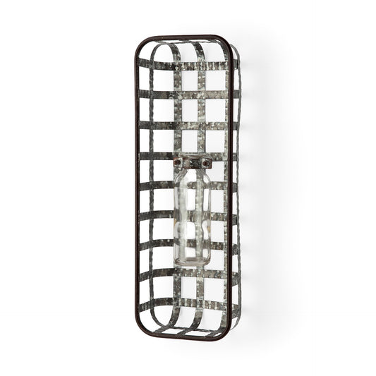 Margaret Wall Mounted Basket w Glass Bottle for Botanicals or Floral
