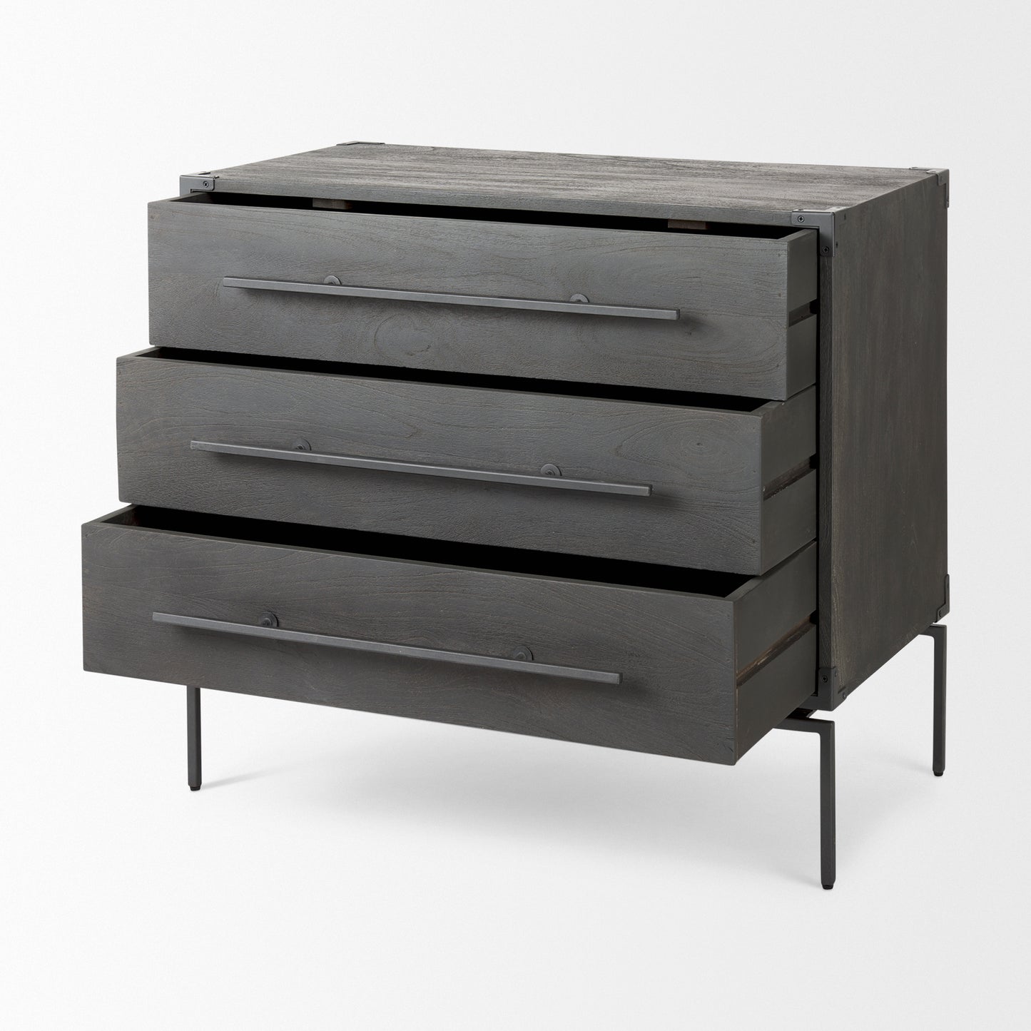 Ward 34L x 18W Brown Wood and Iron 3 Drawer Accent Cabinet