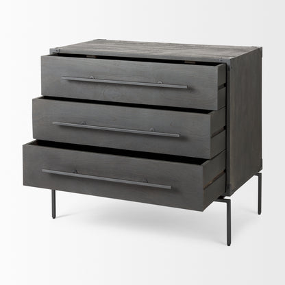 Ward 34L x 18W Brown Wood and Iron 3 Drawer Accent Cabinet