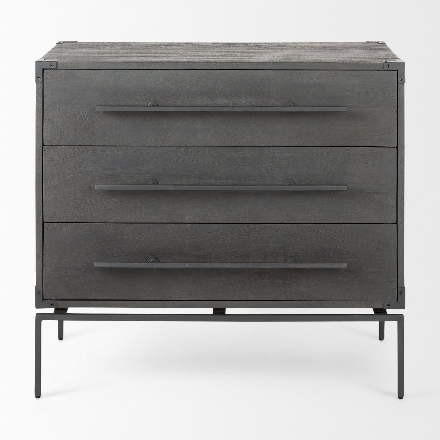 Ward 34L x 18W Brown Wood and Iron 3 Drawer Accent Cabinet