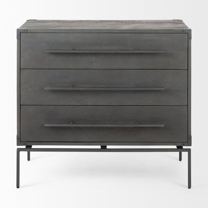 Ward 34L x 18W Brown Wood and Iron 3 Drawer Accent Cabinet