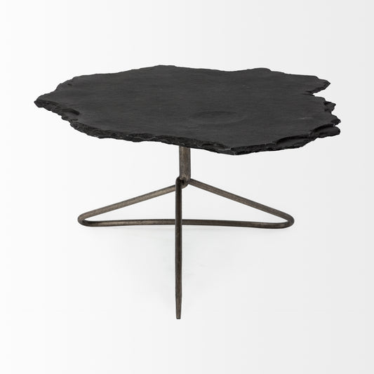 Pinera 37"x33" Black Slate With Iron Base Coffee Table