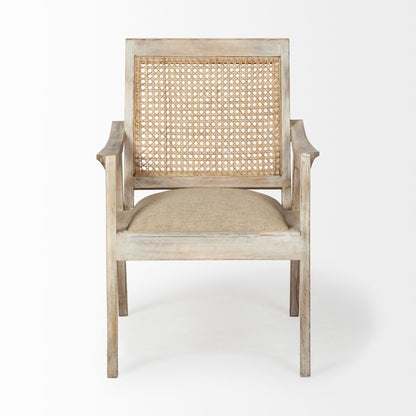 Teryn Cream Linen Seat And Natural Wooden Base w/ Mesh Back Accent Chair