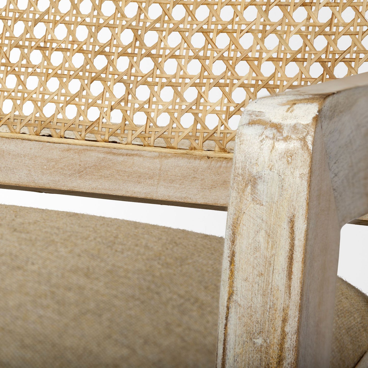 Teryn Cream Linen Seat And Natural Wooden Base w/ Mesh Back Accent Chair