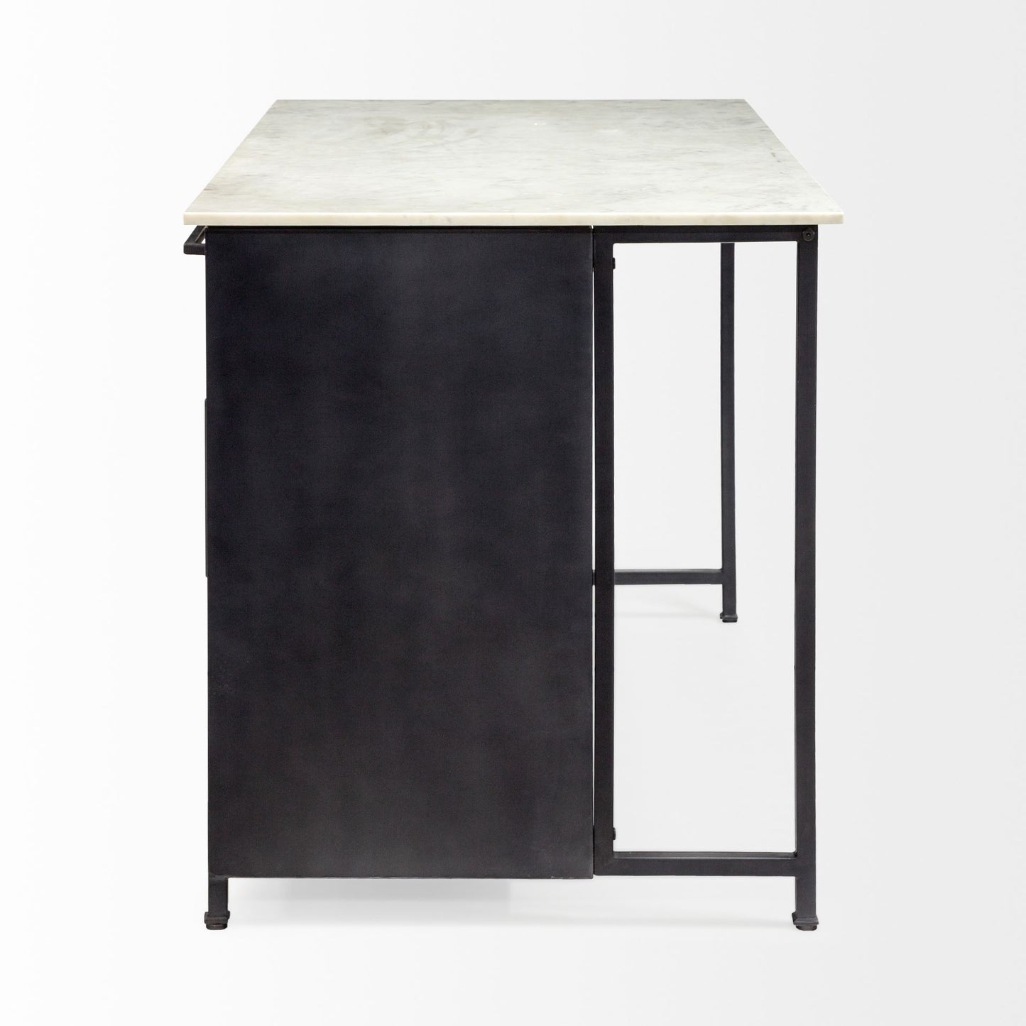 Fieri Solid Iron Black Body White Marble Top Four Drawer Kitchen Island