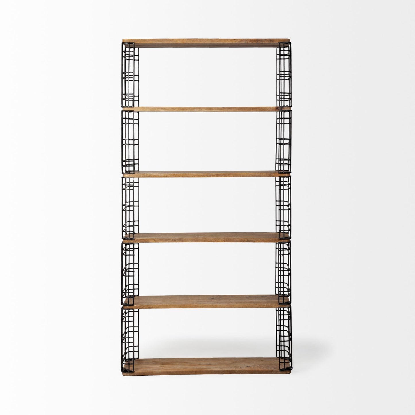 Bradie I 40L x 12W x 79H Brown Wood and Metal Frame Six Shelf Shelving Unit
