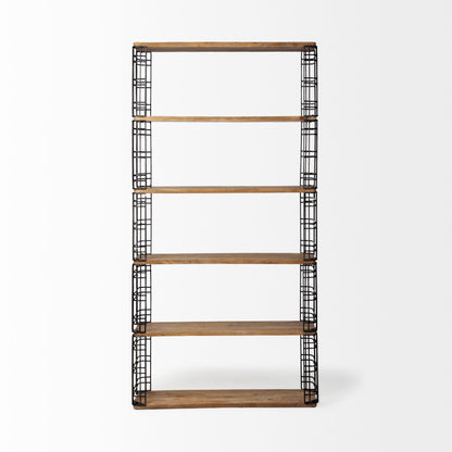 Bradie I 40L x 12W x 79H Brown Wood and Metal Frame Six Shelf Shelving Unit