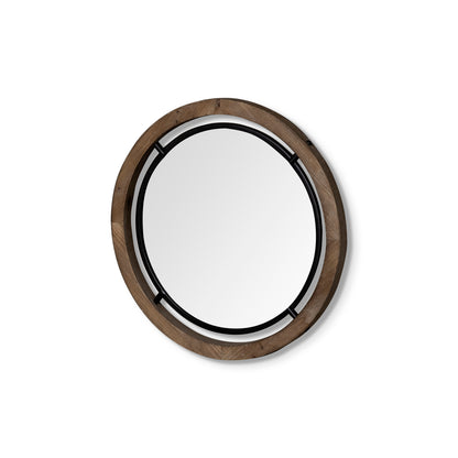 Josi 19" Brown Wood and Black Metal Frame Mirror