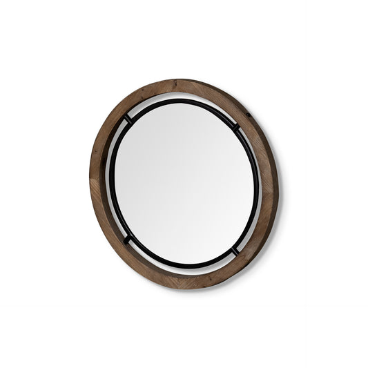 Josi 19" Brown Wood and Black Metal Frame Mirror